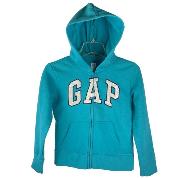 GAP | Jackets u0026 Coats | Gap Kids Fleece Arch Logo Full Zip Hoodie Jacket  Sequin Girls Size L Teal White | Poshmark